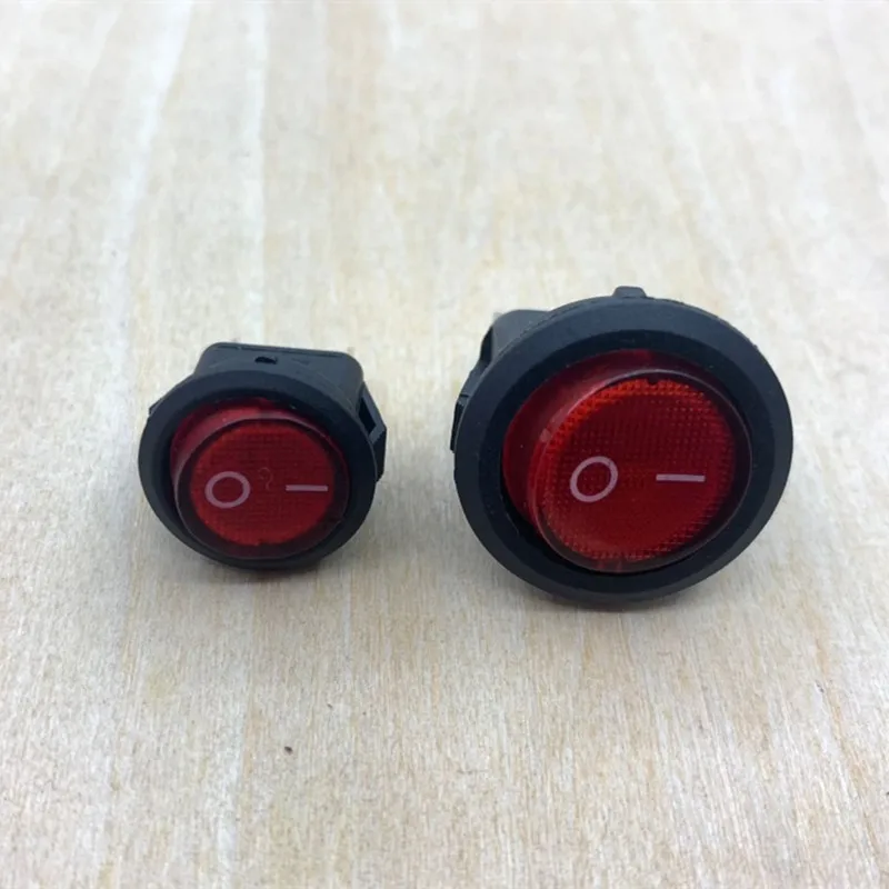 5pcs 16mm / 23mm Round Rocker Switch 220V Red LED Light Toggle Switch SPST ON/OFF Electric Controls