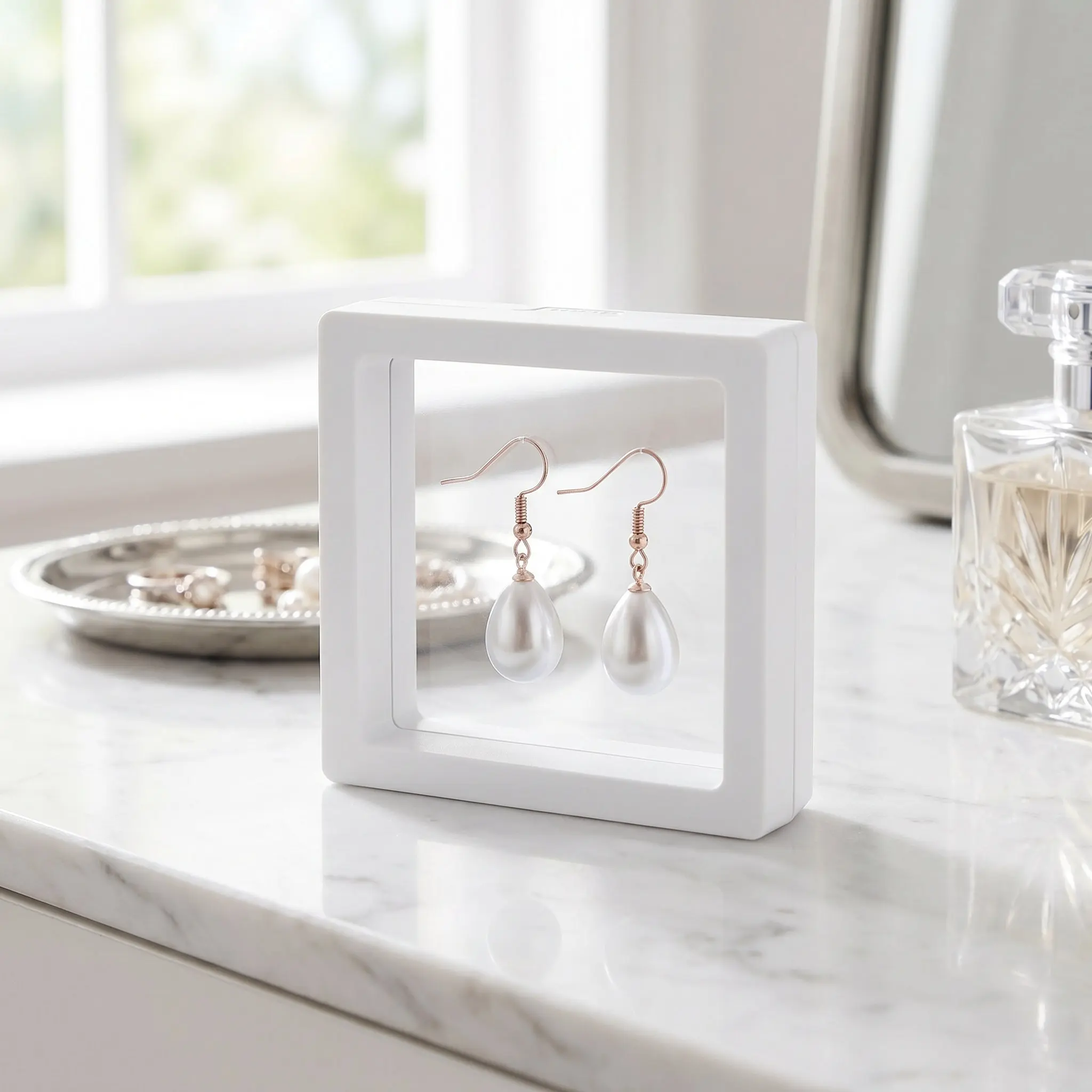 9Pcs Floating Display Box Transparent Frame Clear Films Jewelry Display Case Modern Stand for Home Shop Office Decor