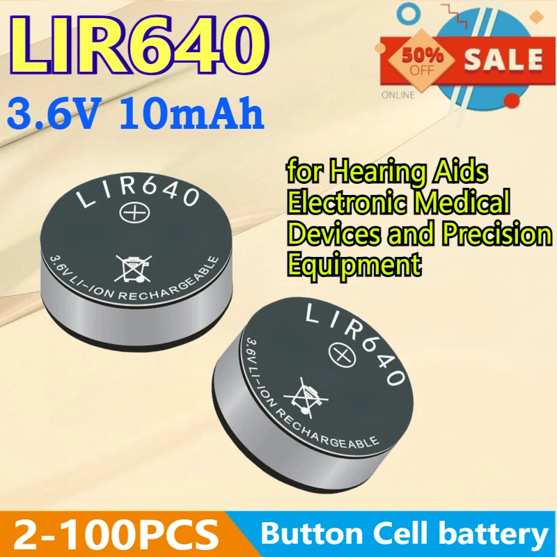 

LIR640 Steel-Cased Button Cell Battery 10mAh 3.6V for Hearing Aids Electronic Medical Devices and Precision Equipment
