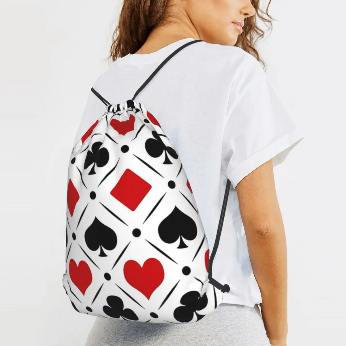 Playing Card Suits Symbols Backpacks Casual Drawstring Bundle Pocket Shoes Bag Book Bags for Travel School