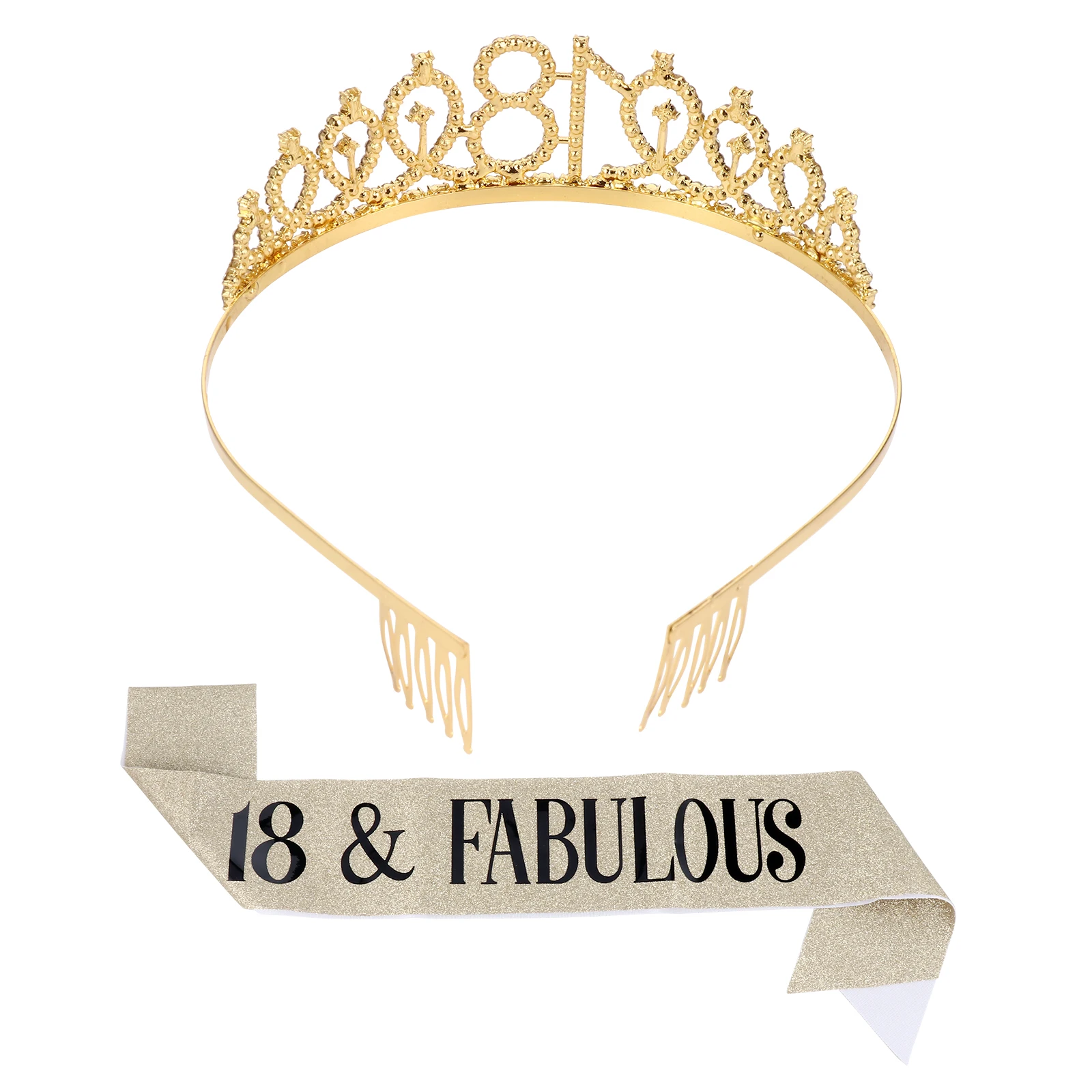 

2pcs Ceremonial Crown Belt Sash Hair Comb Birthday Fabric Alloy Crystal Shoulder Strap Waist Decorative Gift Set Etiquette
