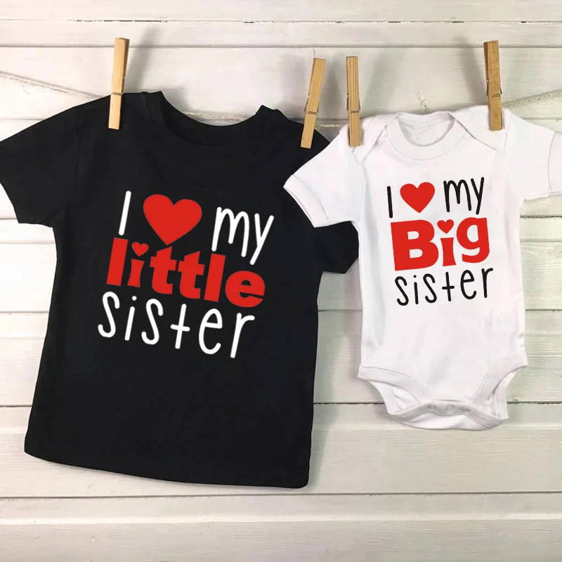 Matching Shirts Sibling Sisters Brother T-shirt I Love My Big Sister Brother Little Sister Kids Girl Boys Clothes Baby Bodysuits