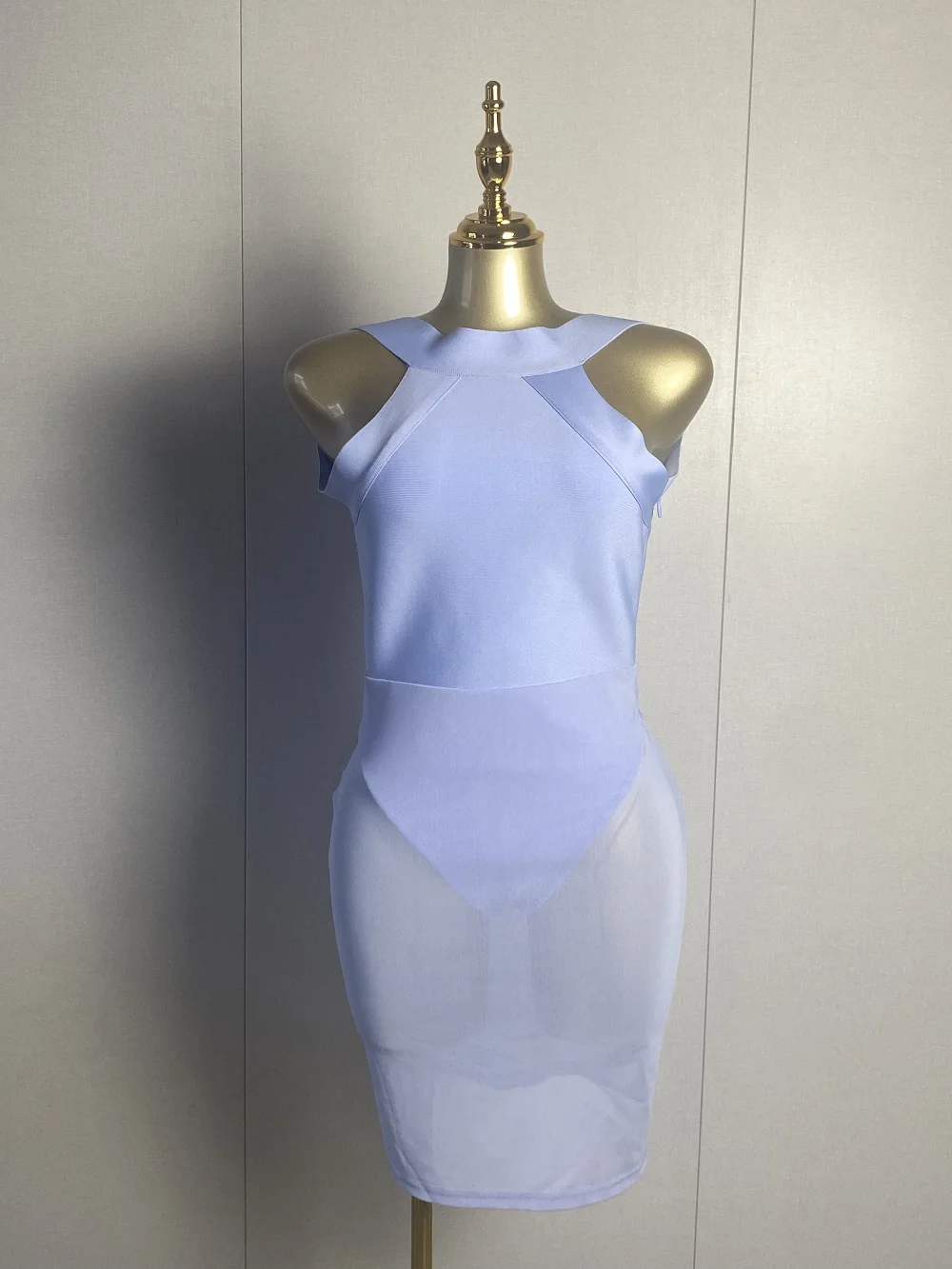 

New Women Sexy Halter Backless Mesh Light Purple Midi Bodycon Dress 2025 Elegant Evening Club Luxury Birthday Party Dresses