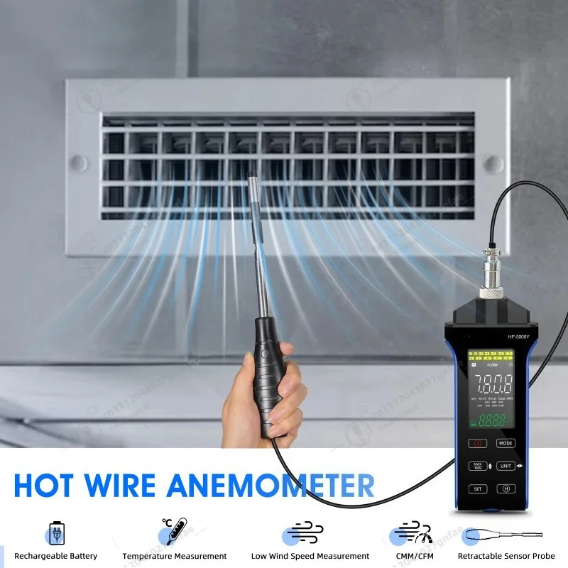 HoldPeak 5000Y Digital Anemometer High Precision Wind Speed Tester with Retractable Sensor 0.1-30m/s Temperature Measurement Too