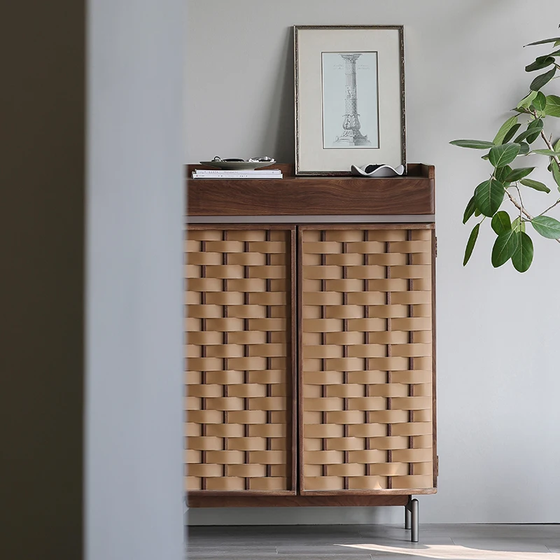 Solid wood entrance entrance, black walnut shoe cabinet, solid wood home entrance, shoe rack and belt entrance