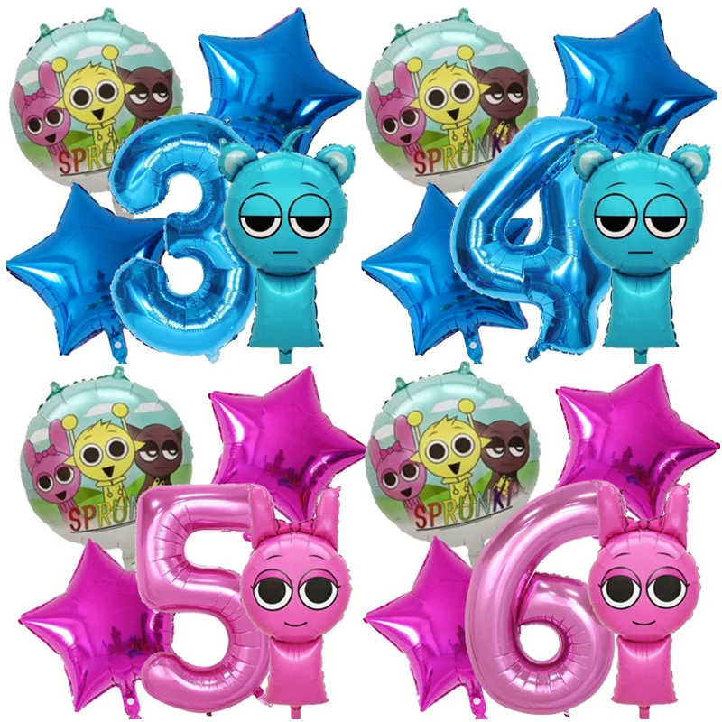 

7pcs Sprunki Birthday Balloons Set for Boys Girls Anime Cartoon Decoration Balloon Kids Party Balloons Baby Shower Supplies Gift