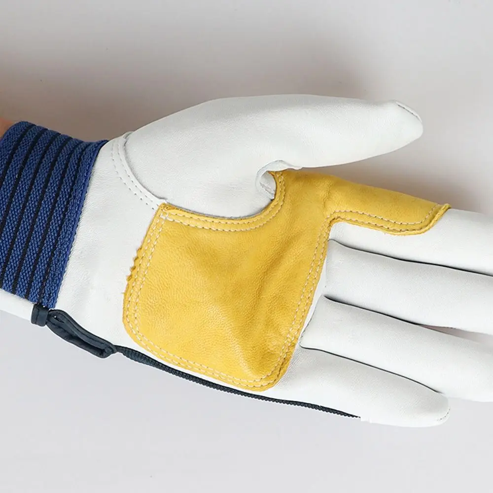 1 pair Thickened Leather Work Gloves Tough Grip Breathable Protective Gloves Wear-Resistant Safety Labor Insurance Gloves