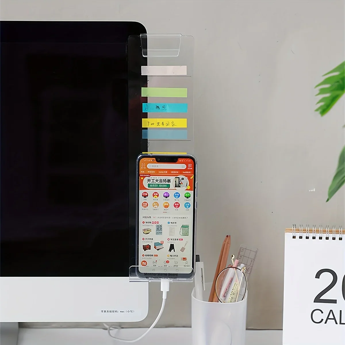 Monitor Message Board & Whiteboard Suitable for Computer Screen,Business Card with Phone Holder Slot, Memo Board for Office Desk