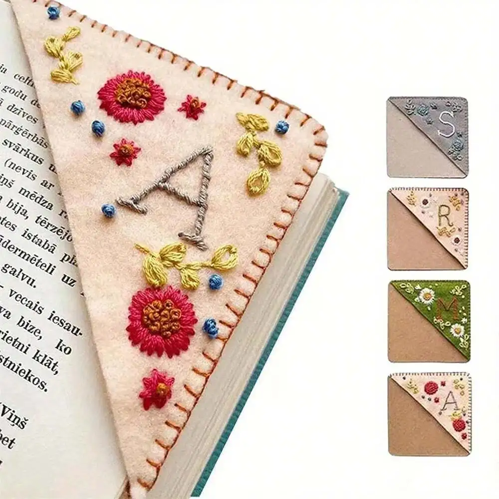 1 pieza, marcapáginas de esquina personalizado bordado a mano, marcapáginas de esquina de fieltro cosido a mano con 26 letras, lindos marcapáginas con bordado de flores para amantes de la lectura, regalo significativo, regreso a clases
