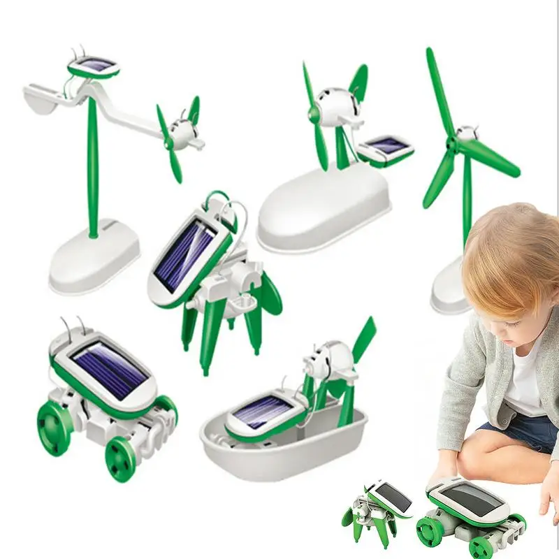 Science Building Kit Educational DIY Building Project 6-in-1 Kit Solar Boat Plane Windmill Solar Powered Assembly DIY Gift Toys