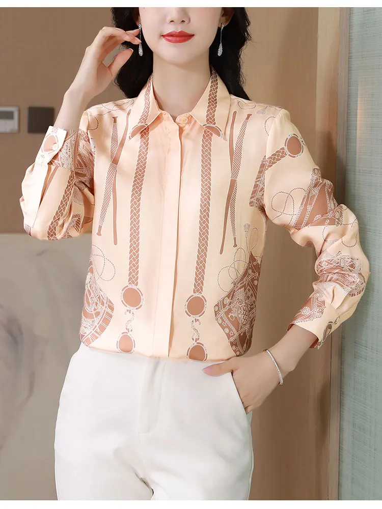 ZAROY Chain Printed Luxury Women Shirt Long Sleeve Lapel Button-up Slim Female Shirt Elegant OL Blouses Streetwear Camisas Blusa