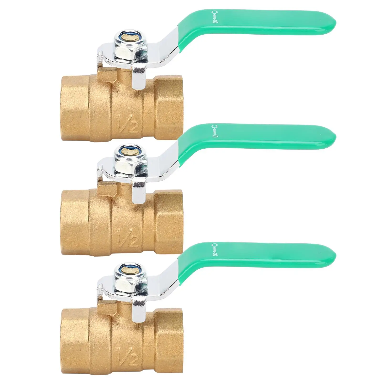 

3Pcs Brass Ball Valve 1/2in Double Female Thread - Durable Drain Shut Off Switch for Water