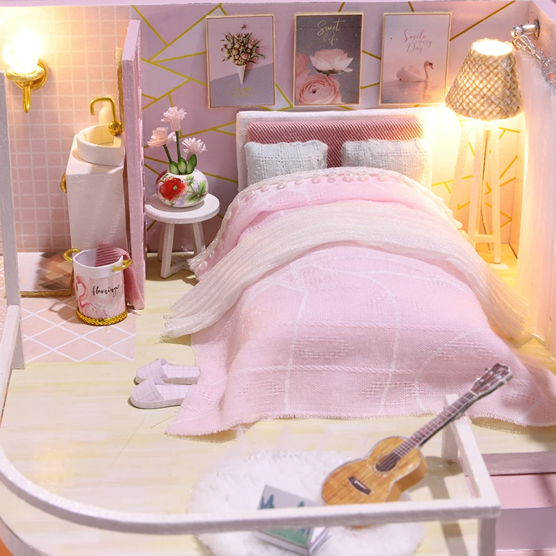 Mini casa de muñecas de madera, Kit de casa DIY hecho a mano, producción de apartamentos dúplex, rompecabezas 3D, ensamblaje, modelo de construcción, juguete, regalos para niños