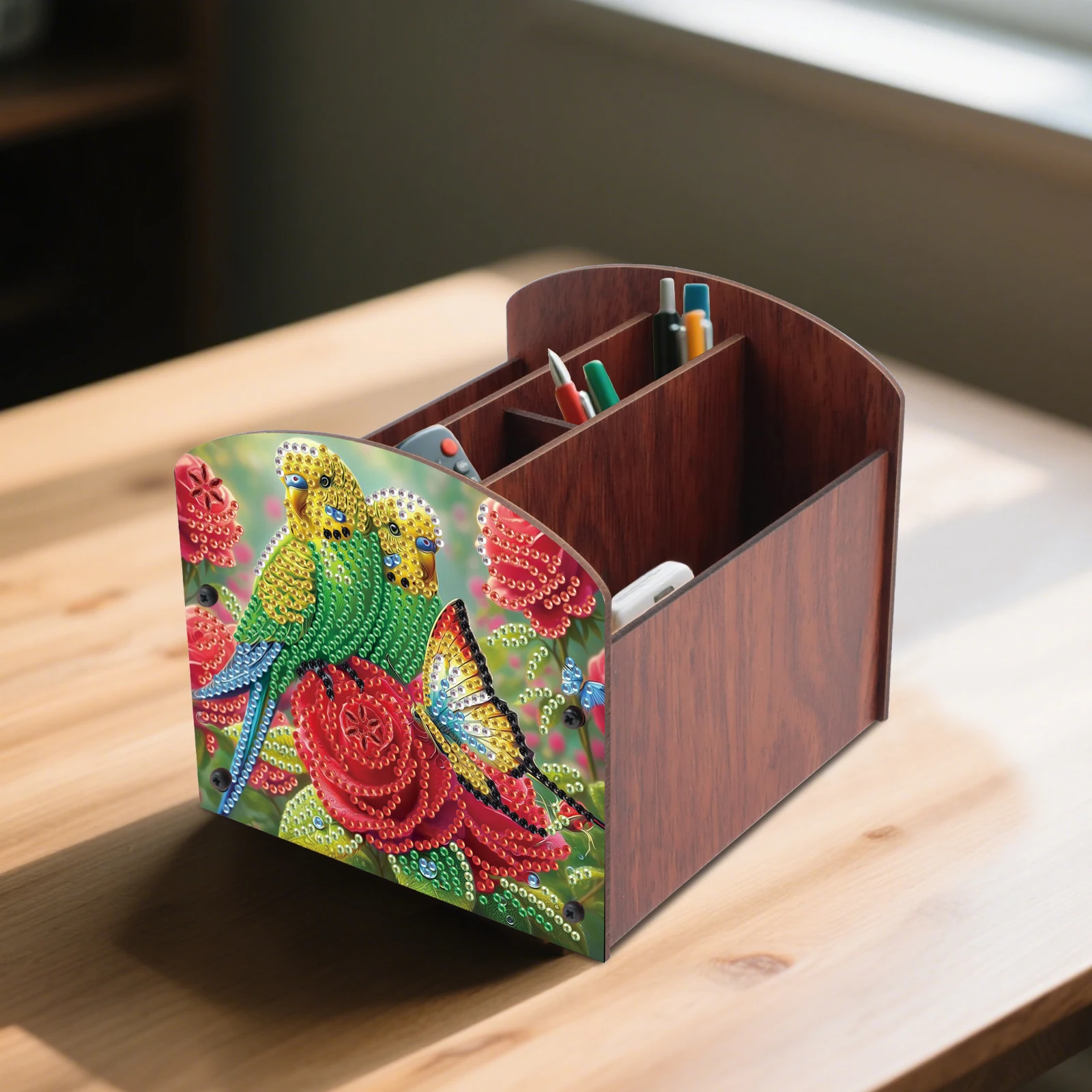 مجموعة صندوق تنظيم اللوحة الماسية، الببغاء الأخضر DIY شكل خاص الماس متعدد المقصورات صندوق تخزين اليدوية ديكور المنزل هدية #5
