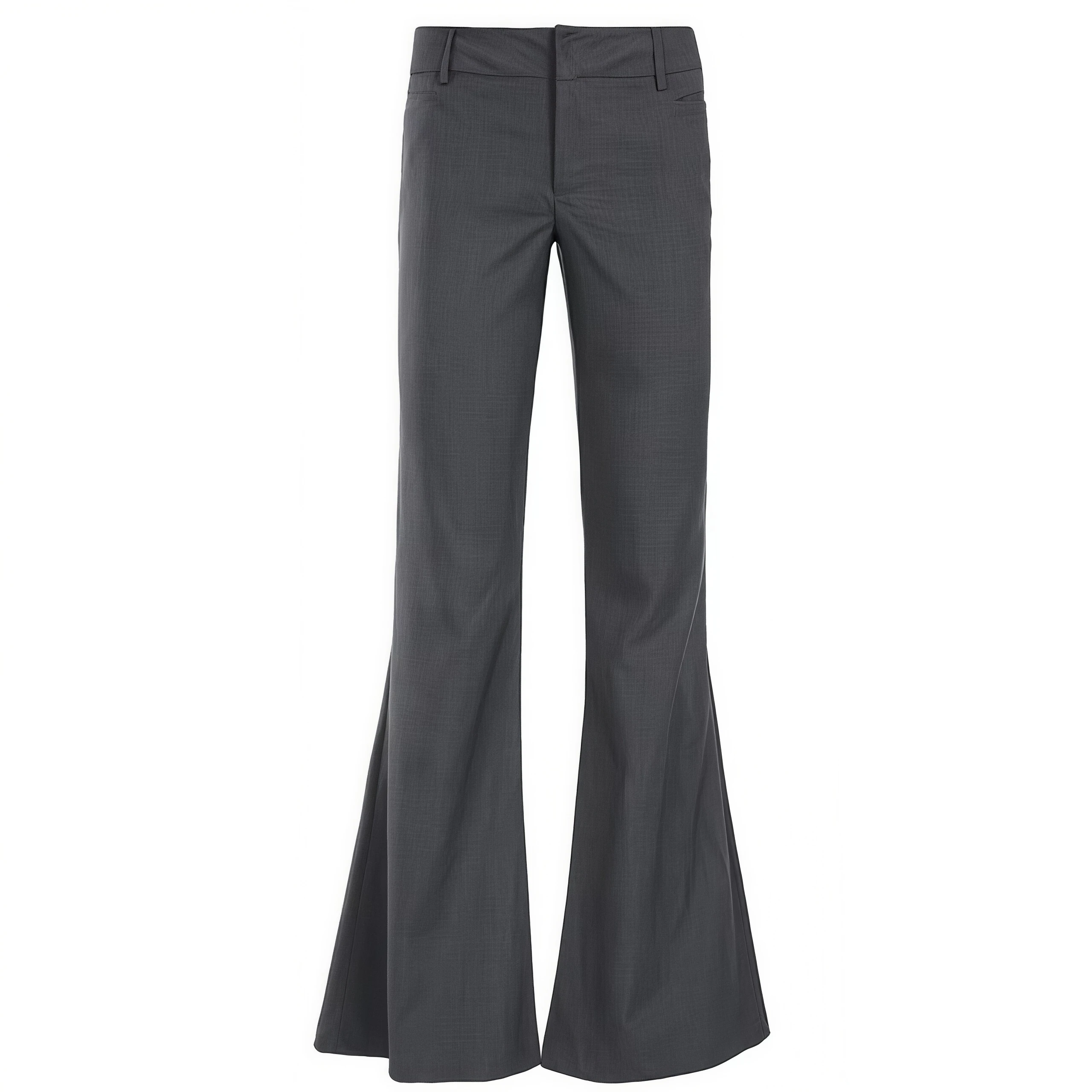 Y2K Retro Low-Rise Geraffte Schlaghose für Damen, Graues Anzugmaterial, Weit Ausgestellte Hose, Vintage Y2K Street Office Casual Lange Hose – Detail 12