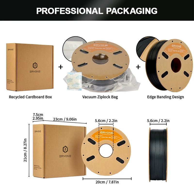 Eryone 1/5/10 كجم ABS خيوط ألياف الكربون طباعة ثلاثية الأبعاد، أسود، خيوط abs-cf كبيرة البيع، 1.75 مم، 1 كجم/بكرة