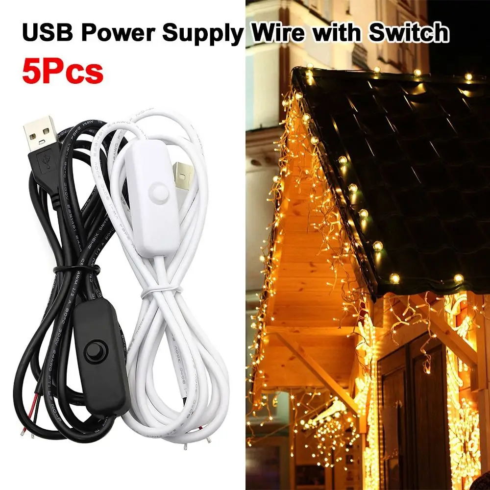 5Pcs 5V USB Extension Cable USB Male 1.5M USB Power Supply Wire Black White 22AWG 2Pin Connection Cable for LED Strip Lamp DIY