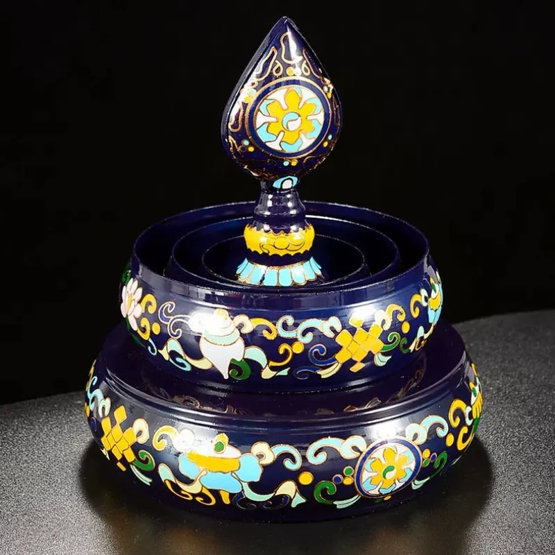 27.5cm Tibetan Alloy Mandala Offering Plate Painted Ashtamangala Mandala, Home Altar Use, for Inlaid Precious Stones