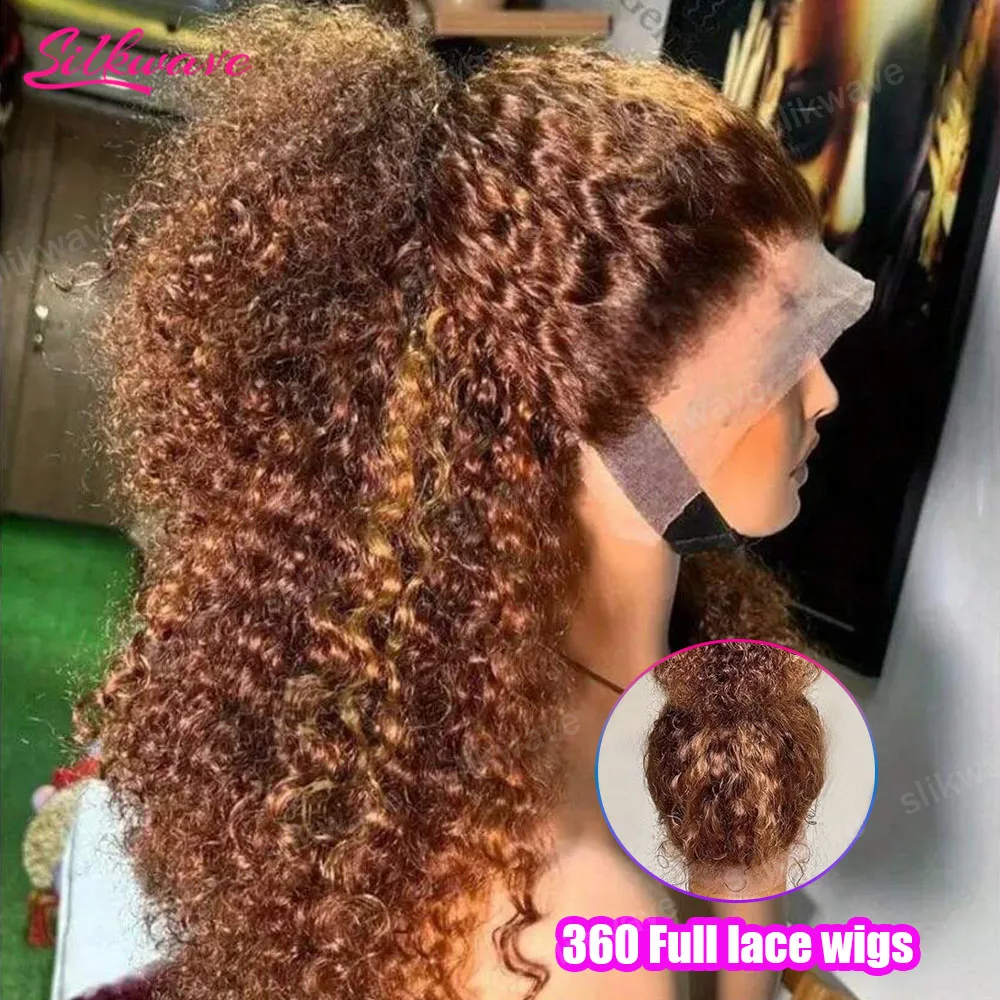 

30 Inch Highlight Ombre Curly 360 Full Lace Wig 13x6 Hd Lace Front Human Hair Wigs Honey Blonde Colored Deep Wave Wigs For Women