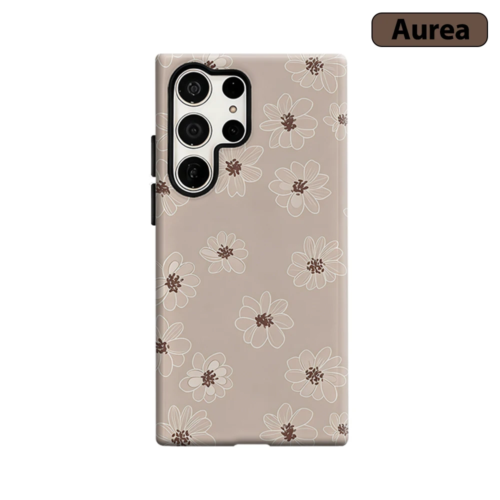 Beige Minimal Flower Phone Case for Samsung Galaxy S26 S25 Ultra S24 S23 Ultra Plus Shockproof Double layer tough Back Cover