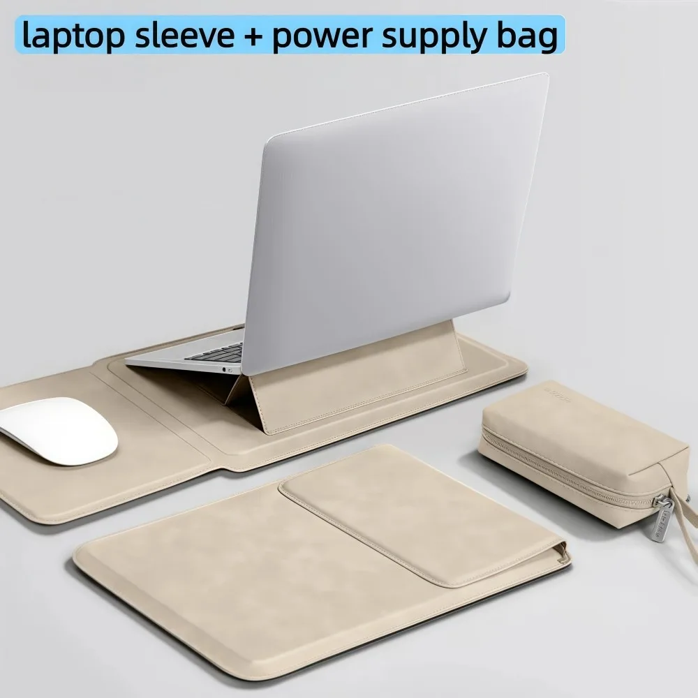 

3in1 Laptop Stand Mouse Pad Bag 13 14 15 15.6 16Inch Shockproof Notebook Stand Bag PU Leather Waterproof Laptop Sleeve Case