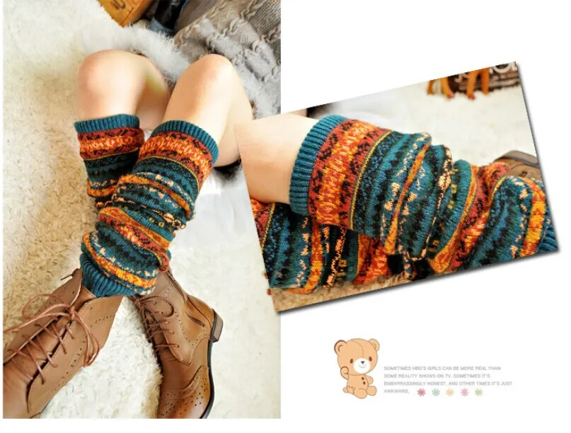 Retro Newly Design Women Winter Warm Leg Warmers Wool Knitting High Knee Socks 80s Boot Cuffs Fashion Women Gift Gaiters