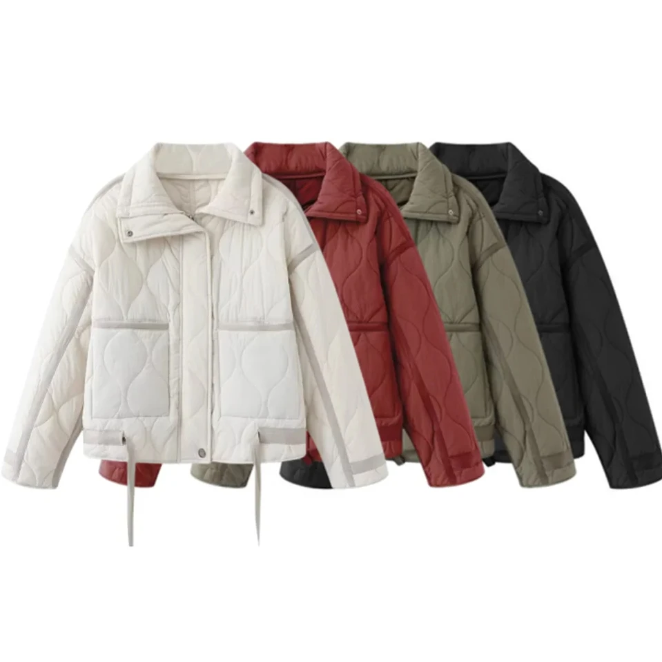 

New women's clothing women's stand-up collar quilted casual cotton coat loose large pocket jacket