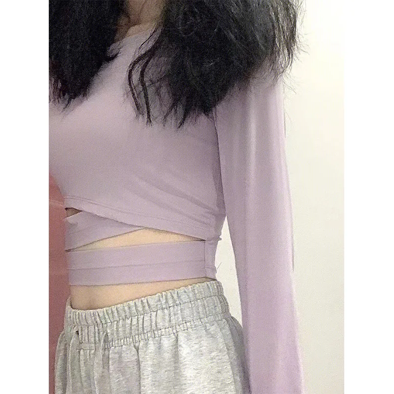 スリムフィット ロングスリーブ Tシャツ レディース 春秋 イレギュラーデザイン カジュアル インナー ベースレイヤー オル スリーブ ラウンドネック トップス