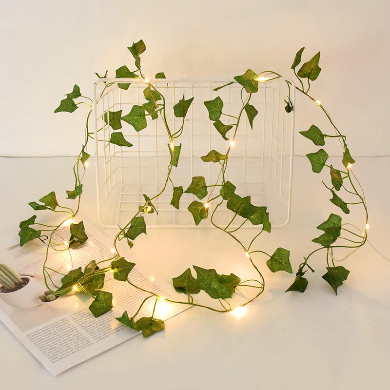 2/5/10M Seidenblätter Fake Creeper Green Leaf Ivy Vine LED-Lichterketten für Zuhause, Hochzeit, Hängegirlande, künstliche Pflanzen, Dekor – Detail 14