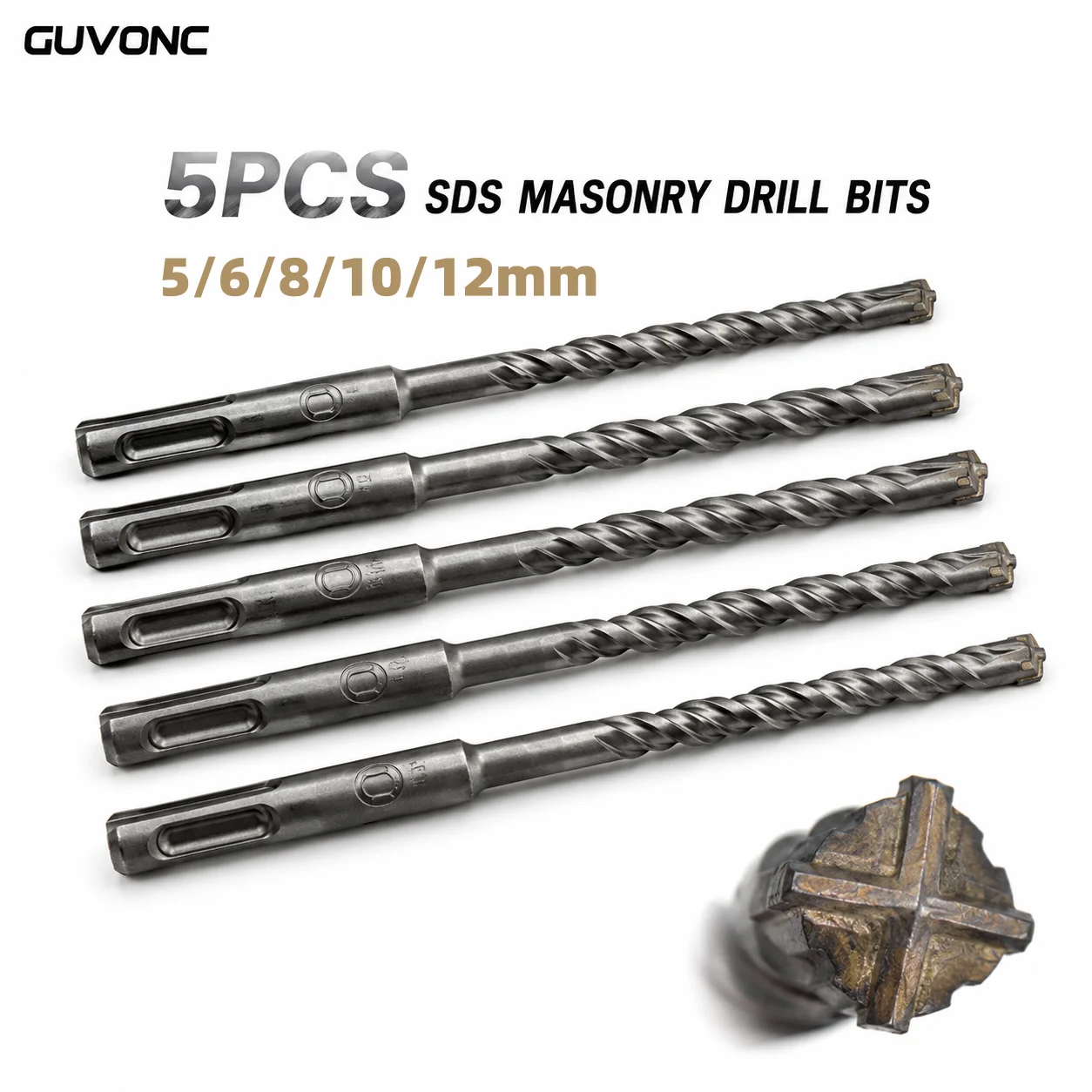 4‑Cutter Cross Tip SDS‑Plus Rotary Hammer Drill Bit Set 5‑12mm, Heavy‑Duty for Concrete, Stone & Masonry Block