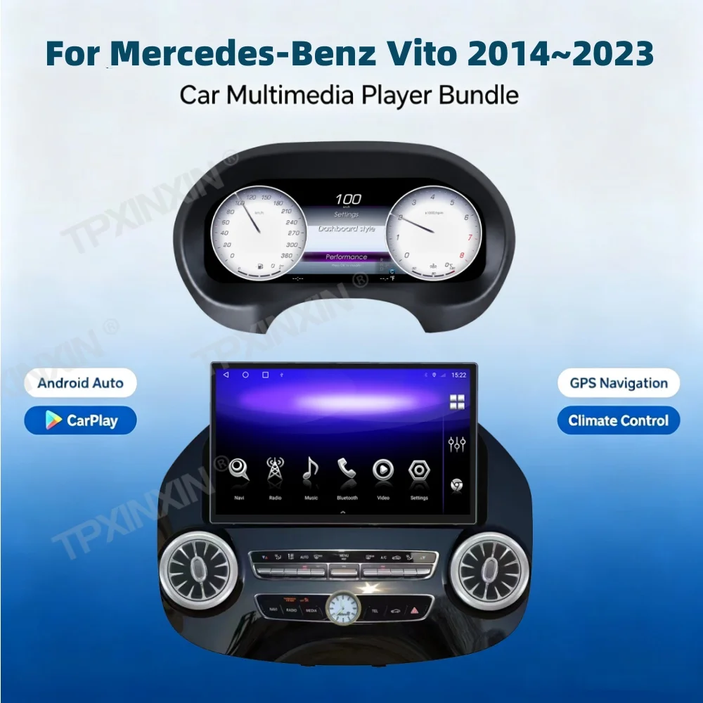 For Mercedes-Benz Vito 2014~2023 Car Digital Virtual Cockpit Speedometer Instrument Panel LCD Meter CarPlay 13.3 inch  Screen