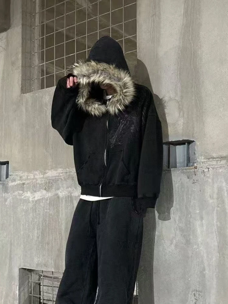 Nepbont Subcultuur Harajuku Vintage Jassen met Capuchon Mannen Losse Rits Amerikaanse Gothic Y2k Hip Hop Ropa Mujer Sweatshirt Nieuw