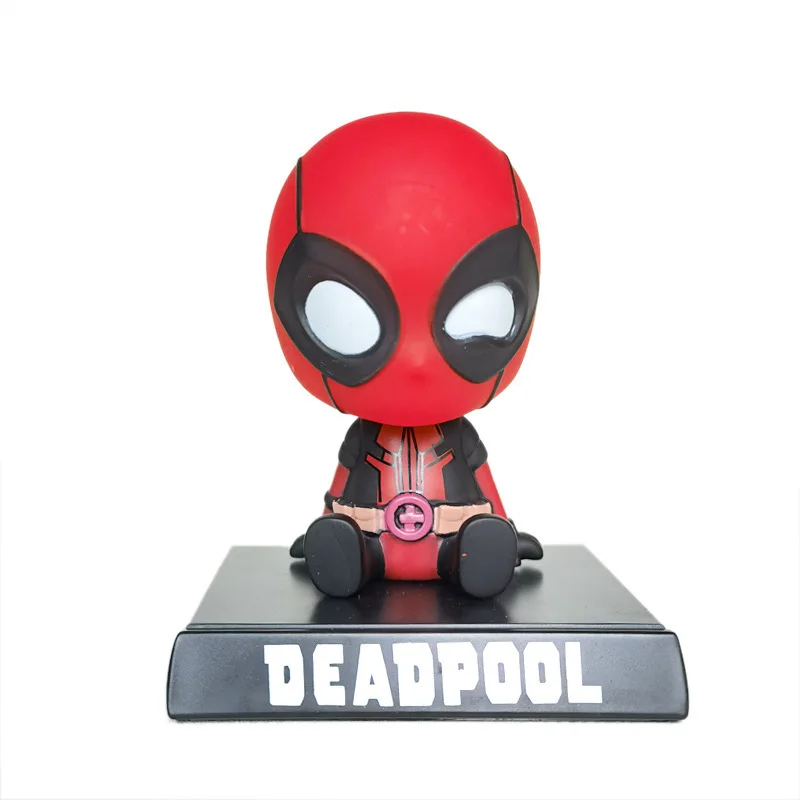 Marvel Deadpool Shaking Head Doll Car Decoration Auto Accessories Kids Charm GK Model Bobblehead Toys Mobile Phone Bracket