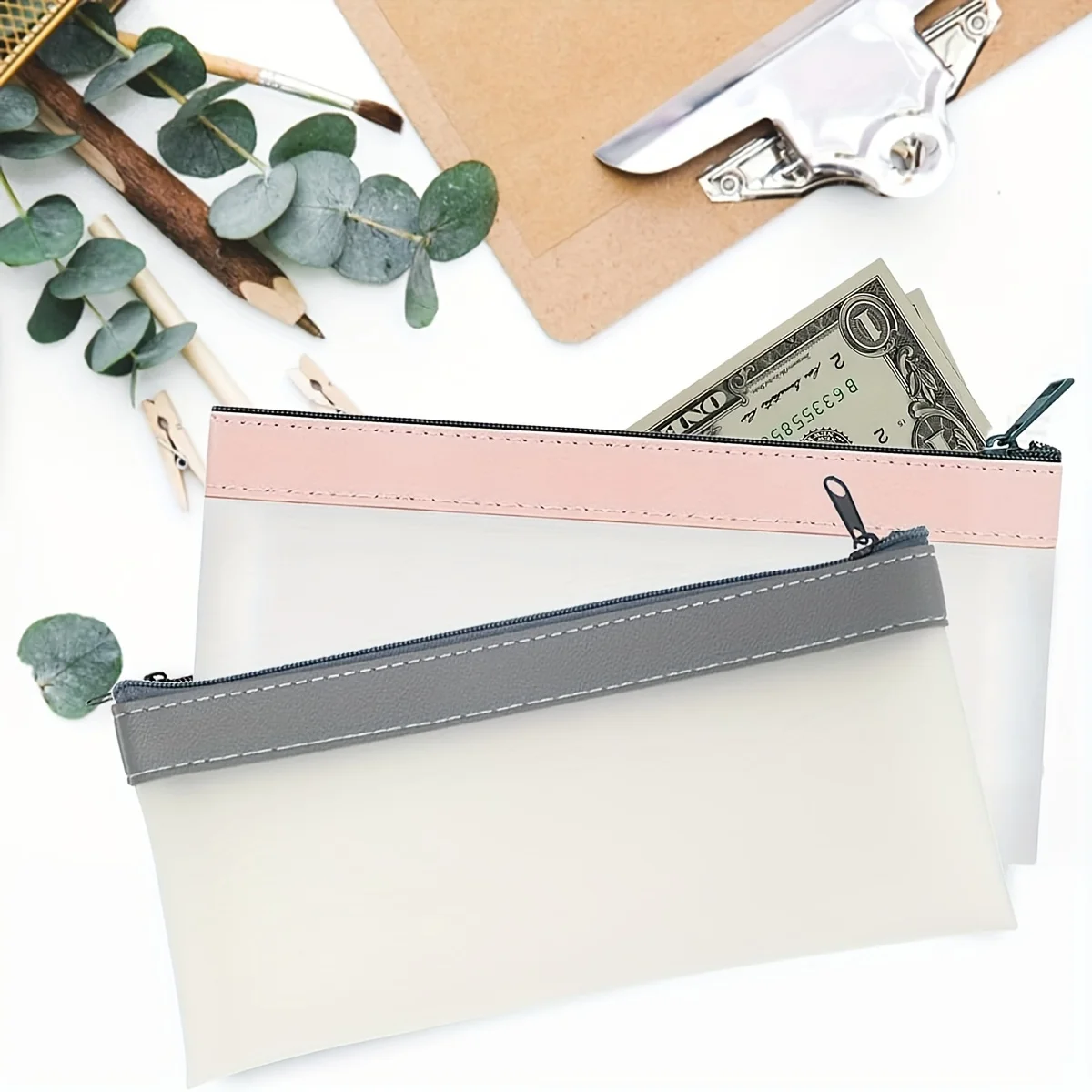 1-10 Pcs Money Pouch 7.87x4 Inch Zippered Money Pouch For Stationery Cash Bank Bags Clips Coins Bills Gift For Office School