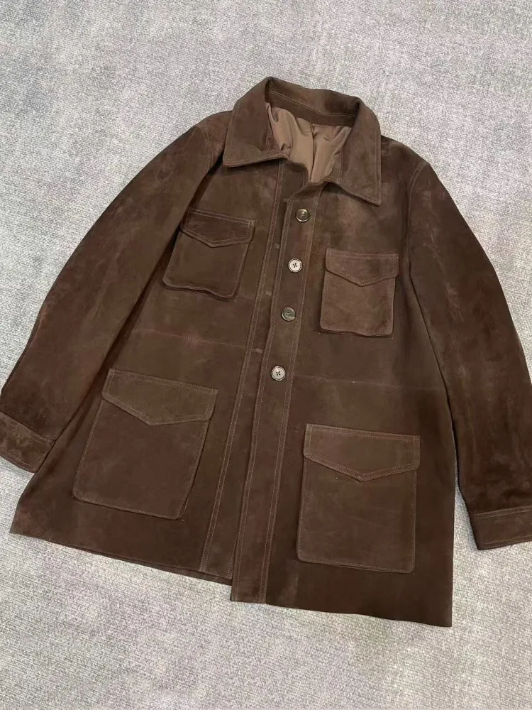 Alta qualidade camurça casaco de pele carneiro feminino único breasted médio longo primavera outono outerwear senhora harajuku jaqueta de couro genuíno