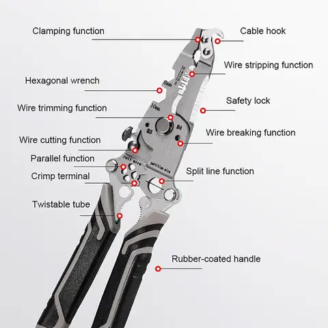इलेक्ट्रीशियन वायर कटर मल्टी फंक्शन फोल्डिंग केबल स्ट्रिपिंग प्लायर्स वायरिंग कटिंग क्रिम्पिंग हैंडहेल्ड टूल्स प्रोफेशनल के लिए 6 best sales बिजली के उपकरण - №3