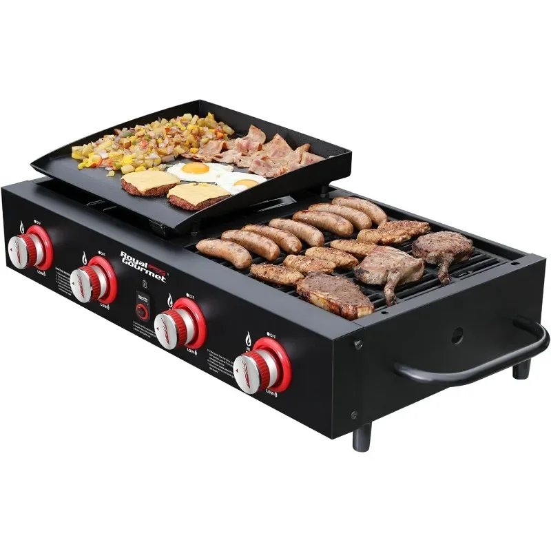 Royal Gourmet GD4002T Tailgater Tabletop Gas Grill Griddle, 4-Burner Portable Propane Grill Griddle Combo