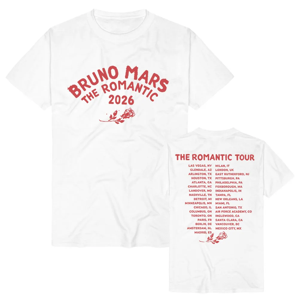 BRUNO MARS The Romantic Tour Tees Short Sleeve Cotton Summer Female Tshirts Unisex Streetwear Loose Casual Graphic Print T Shirt