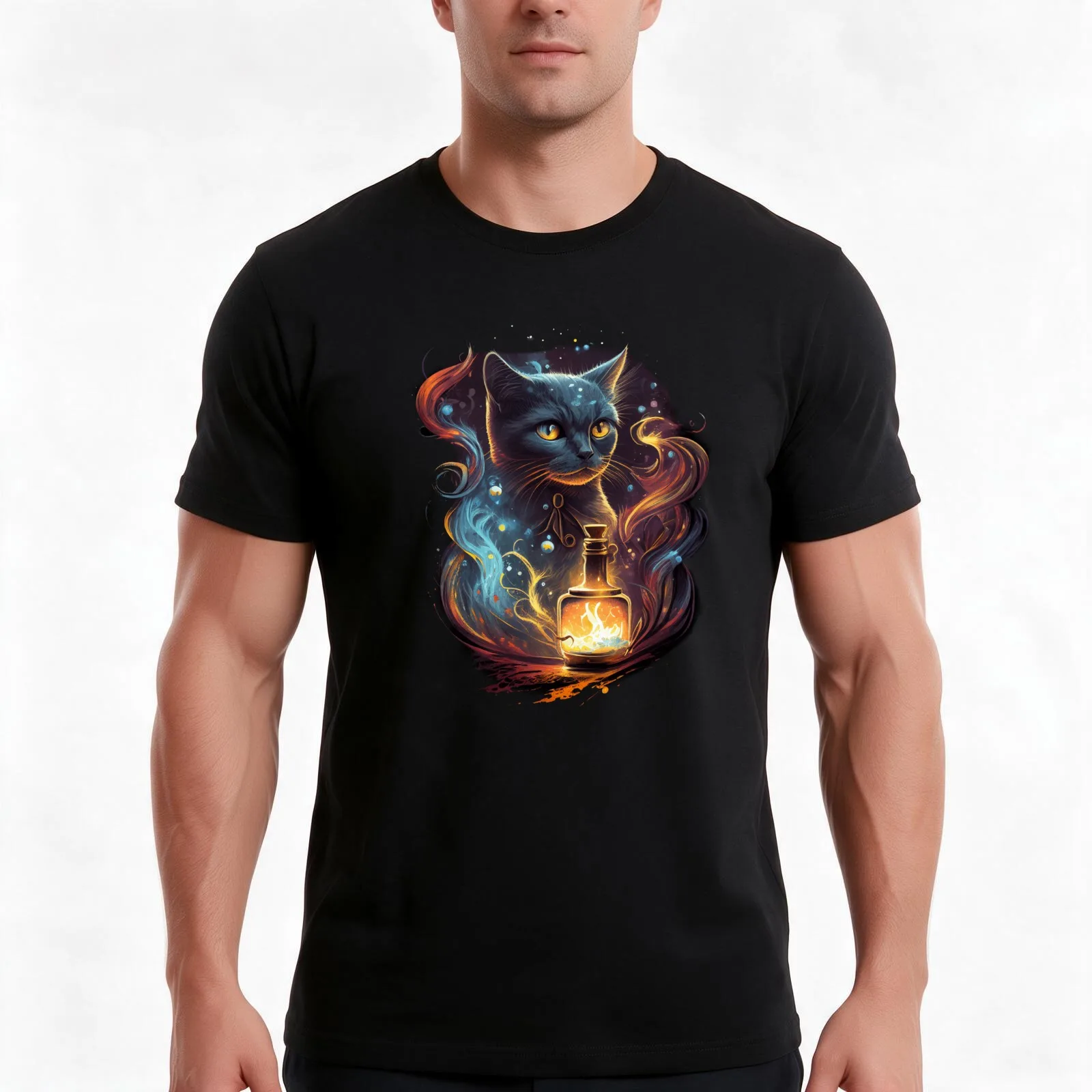 Feline Illusionist Unleash the Magic Cat T-Shirt, Summer Casual Cotton Tee, Oversized Streetwear Tops, Vintage Graphic Print