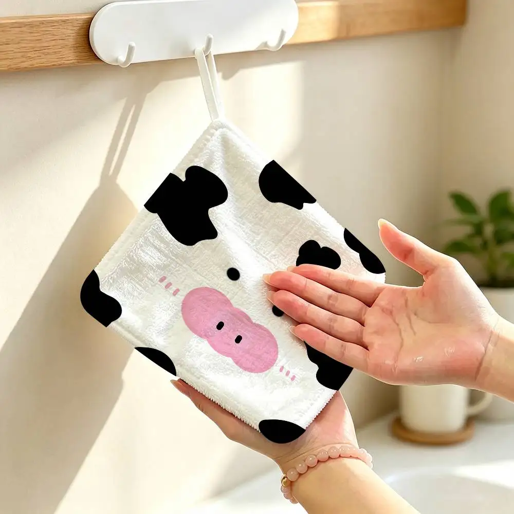 Cows-face cartoon prints Hanging Style Hand Wiping Towel Polyester Cotton Anti-fade For Indoor Kitchen Living Room