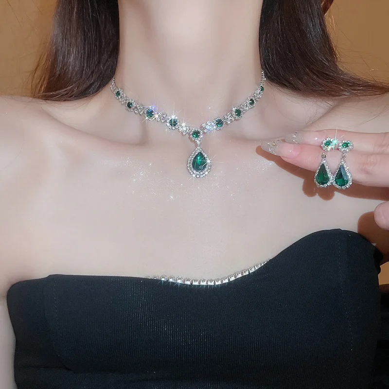 Shiny Crystal Necklace Earrings Women's Fashion Big Water Droplet Rhinestone Necklaces Wedding Evening Dress Jewelry Set image 2