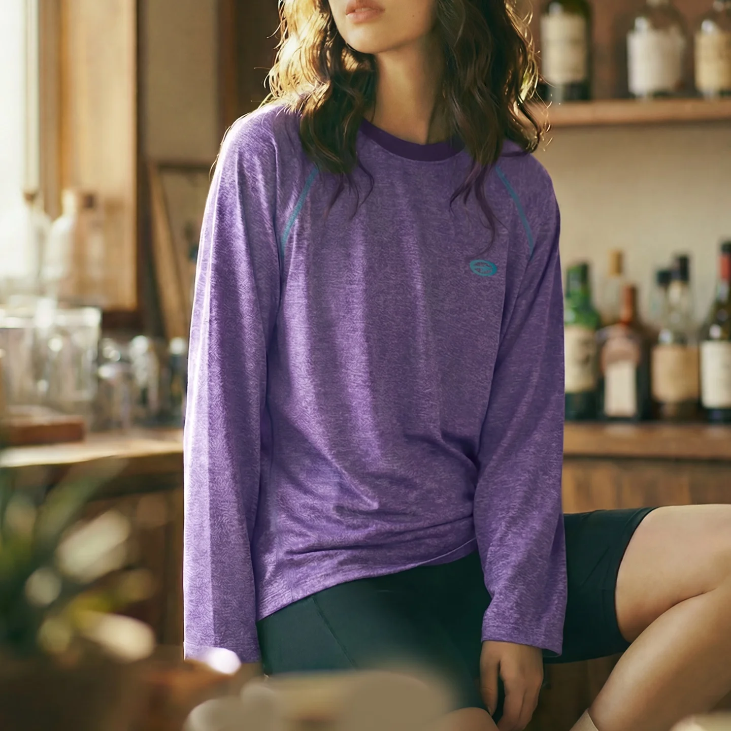 Maden Women's Quick Dry Long Sleeve Sport T Shirt Loose Fit Casual Crewneck Tee Pullover with Contrast Stitch Layering Top