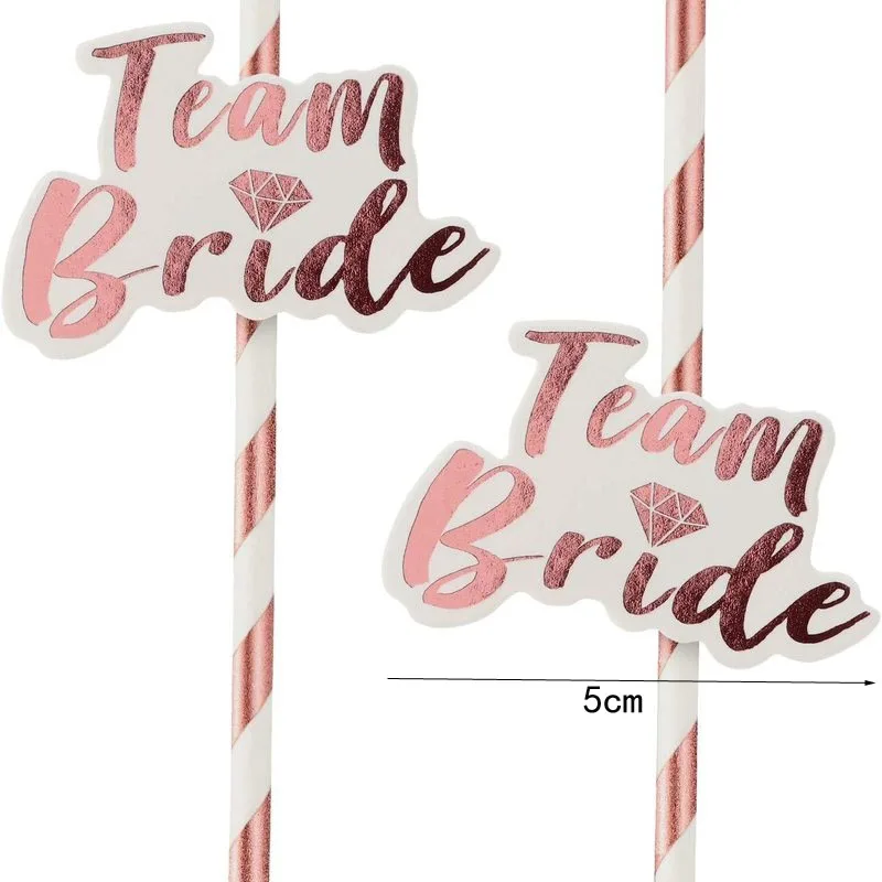 Rose Gold Paper Straws, Team Bride Flags, Hen Party, Chuveiro De Noiva, Solteira, Festa De Casamento, Louça, 12pcs