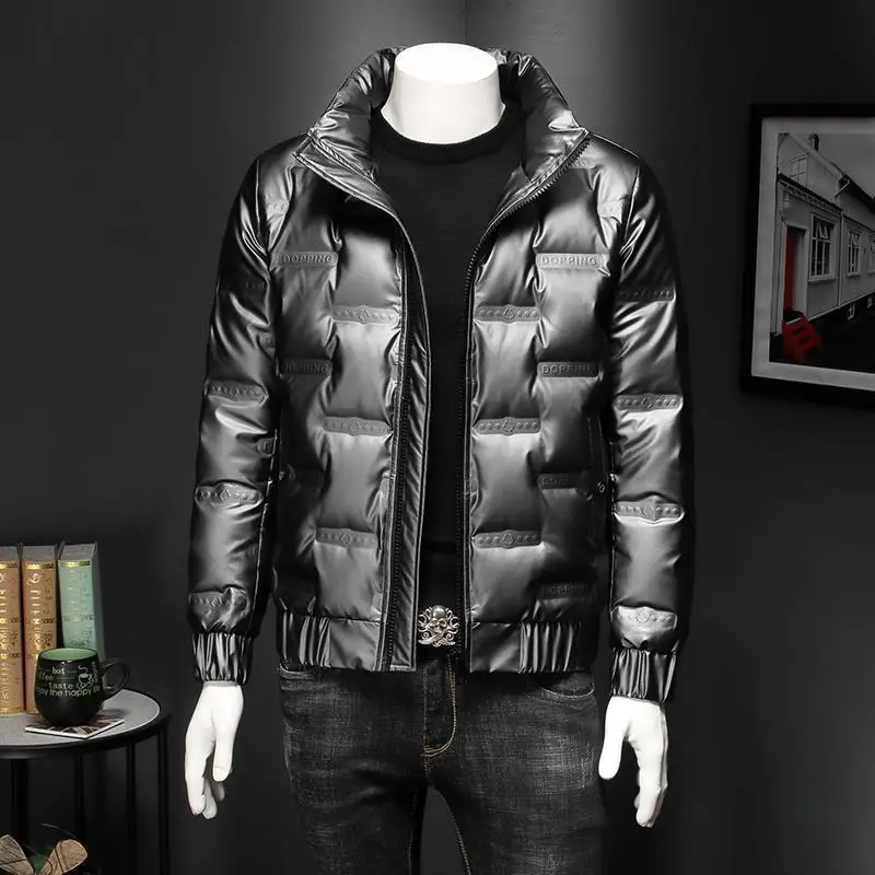 

Thickened Down Cotton Coat Men Trendy Fashionable Stand-up Collar Shiny Coat Warm Short Jacket Jackets for Men