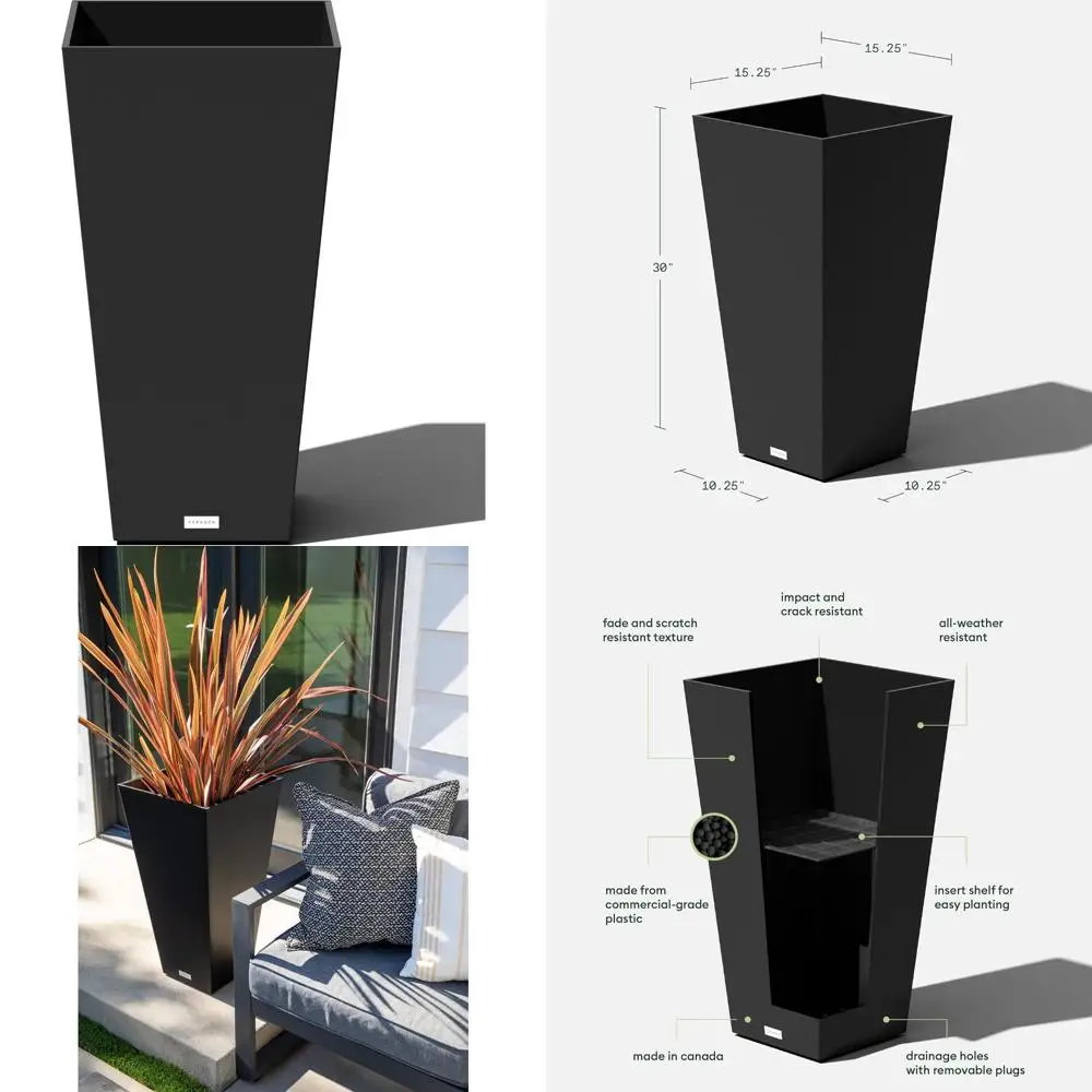 

Конический плантатор для внутреннего и наружного использования, высота 30 дюймов, прочная черная отделка, подходит для использования в помещении и на открытом воздухе