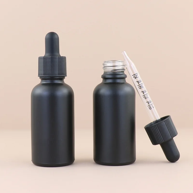 Botellas cuentagotas vacías de 10/30/50ml, aceite esencial de vidrio, líquido de aromaterapia, botella de pipeta de masaje negra mate rellenable