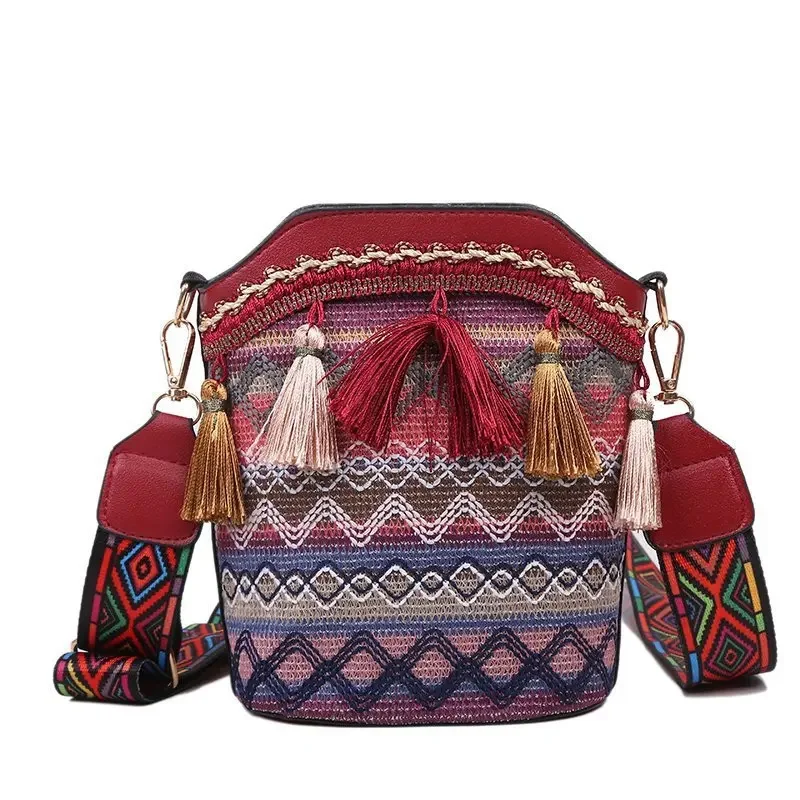 Vintage National Women's Bags Tassel Ethnic Handwoven Crossbody Bag Hippie Sling Shoulder Ladies Small Handbag With Zipper