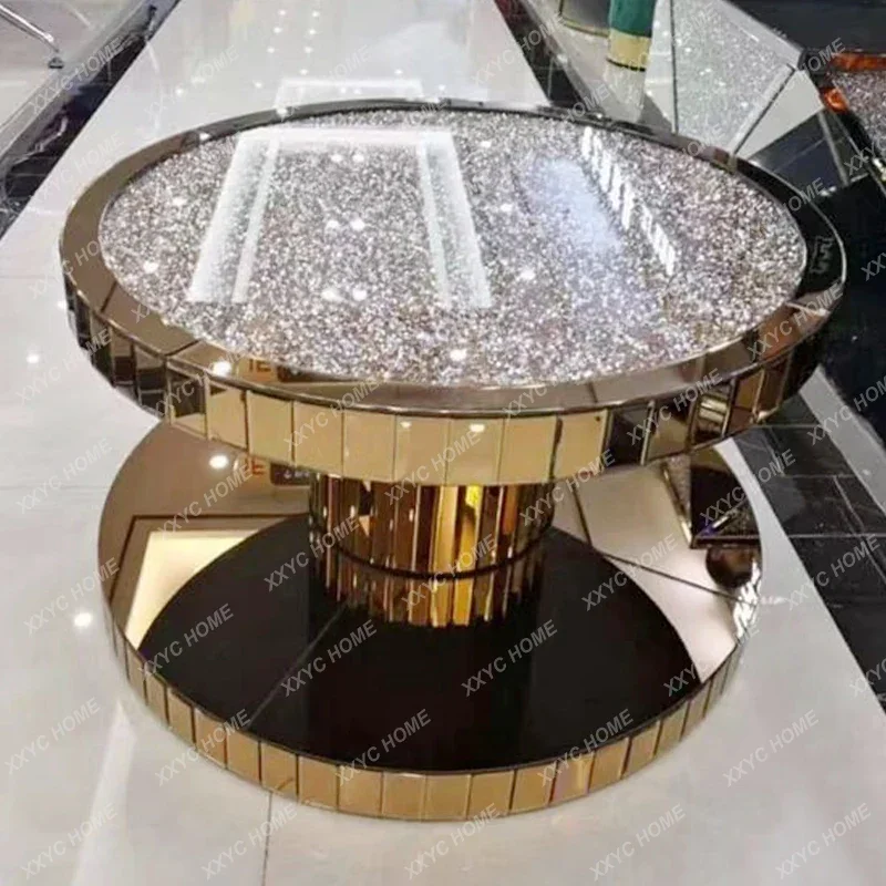 Round light luxury modern simple mirror coffee table living room home  FT