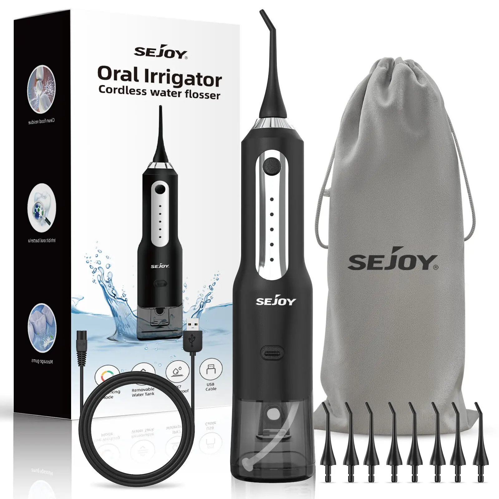 

Sejoy Water Flosser Teeth Cleaner, Rechargeable Waterproof Portable Cordless Dental Oral Irrigator, Water flossers for Teeth