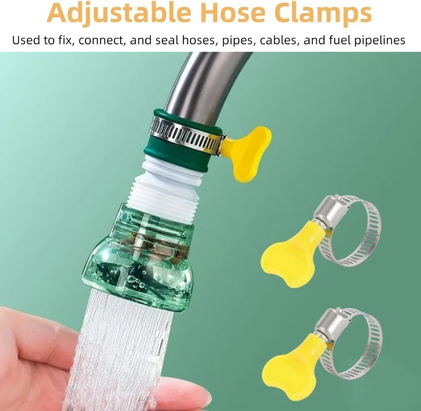 16-25mm Yellow Plastic Handle Hand Twist Hose Clamps Stainless Steel Screw Band Adjustable Hose Clamps Water Pipe Fastener Clips